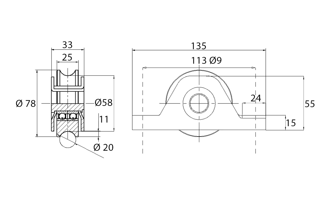 801434 diametro 80 Rueda en acero inoxidable AISI316 con doble rodamiento y soporte para atornillar, ideal para puertas correderas en ambientes marinos o piscinas